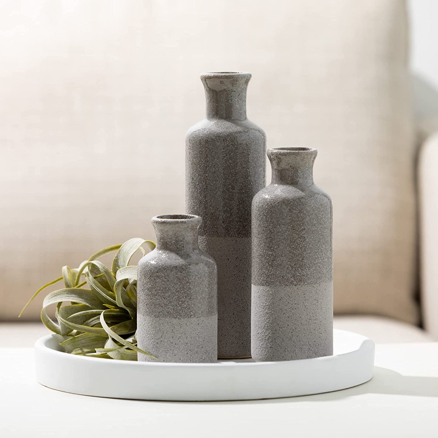 Ceramic Vase Set, Three (3) Grey Vases Home Decor, Gray Decorative Bottles, Gray Vases for Centerpieces Home Decoration CM2859