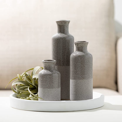 Ceramic Vase Set, Three (3) Grey Vases Home Decor, Gray Decorative Bottles, Gray Vases for Centerpieces Home Decoration CM2859