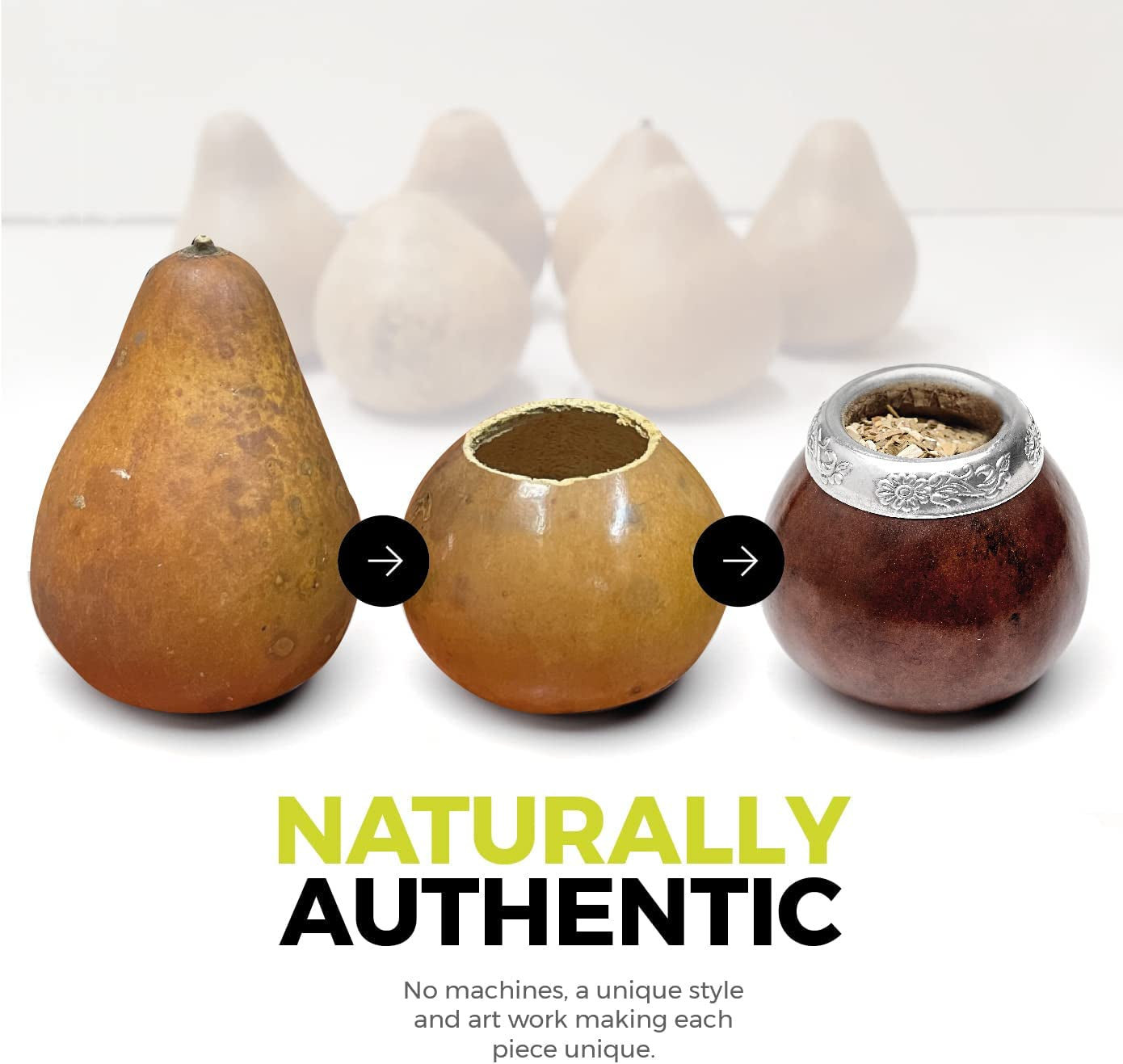 Yerba Mate Gourd Set (Original Natural Handmade Yerba Mate Cup Argentina) - Includes Mate Tea Cup, Bombilla (Yerba Mate Straw) and Clean Brush (Brown)