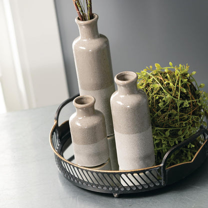 Ceramic Vase Set, Three (3) Grey Vases Home Decor, Gray Decorative Bottles, Gray Vases for Centerpieces Home Decoration CM2859