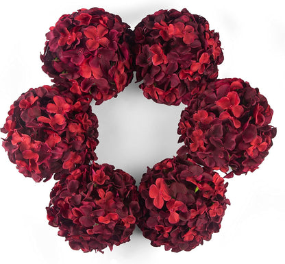 8.7" Silk Hydrangea Artificial Flower Heads with Stems Fake Hydrangeas Flowers for DIY Wedding Centerpiece Home Decor,Pack of 6 (Burgundy)