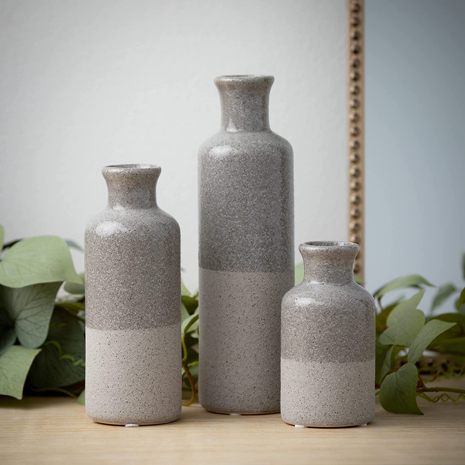 Ceramic Vase Set, Three (3) Grey Vases Home Decor, Gray Decorative Bottles, Gray Vases for Centerpieces Home Decoration CM2859