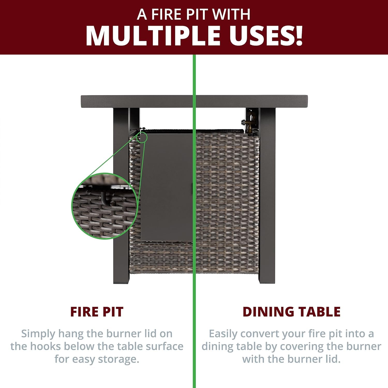 28-Inch Outdoor Propane Fire Pit Table for Patio, 50,000 BTU CSA Certified, Rattan Wicker Aluminum Frame,Grey