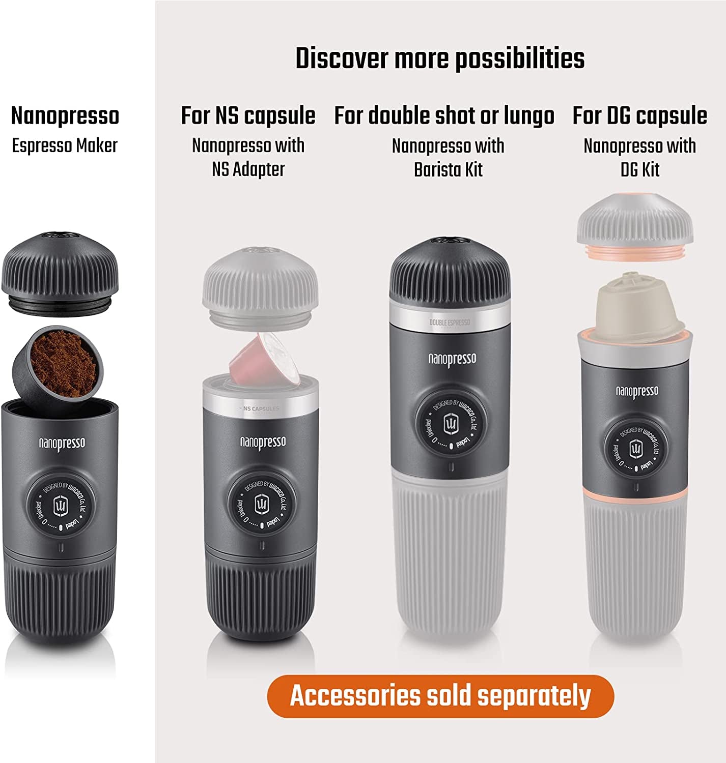 Nanopresso Portable Espresso Maker Bundled with Protective Case, Upgrade Version, Mini Travel Coffee Machine, Perfect for Camping, Travel and Office (Elements Chill White)