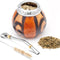 Yerba Mate Gourd Set (Original Natural Handmade Yerba Mate Cup Argentina) - Includes Mate Tea Cup, Bombilla (Yerba Mate Straw) and Clean Brush - Classic Mate Cup and Bombilla Set