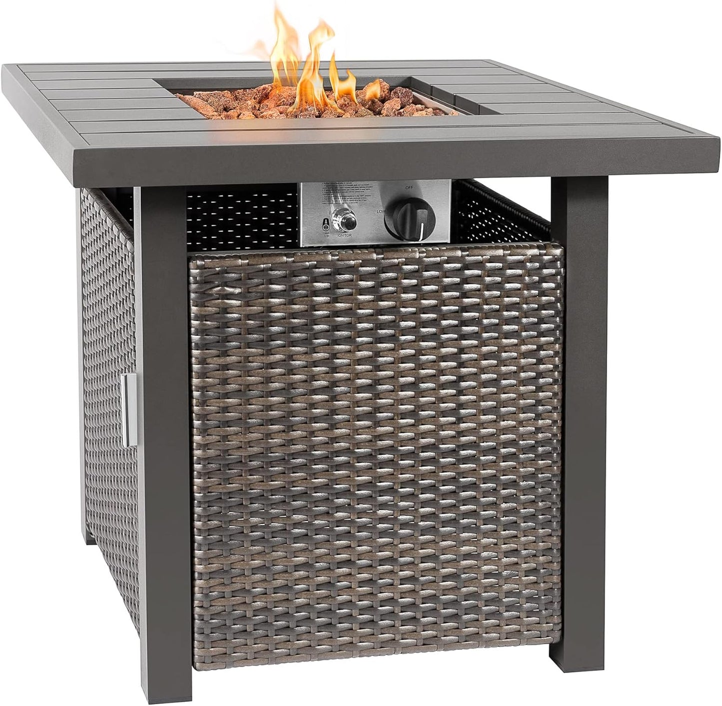 28-Inch Outdoor Propane Fire Pit Table for Patio, 50,000 BTU CSA Certified, Rattan Wicker Aluminum Frame,Grey