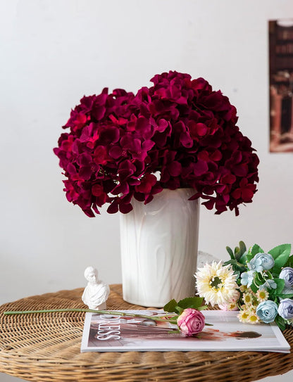 8.7" Silk Hydrangea Artificial Flower Heads with Stems Fake Hydrangeas Flowers for DIY Wedding Centerpiece Home Decor,Pack of 6 (Burgundy)